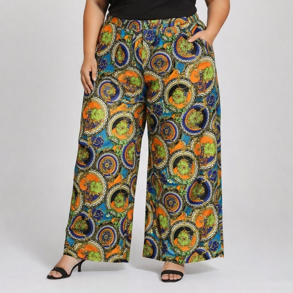 Colorful Patterned Wide-Leg Pants - Picture 1 of 5